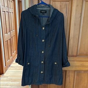 Jones & Co Jones New York Blue Jean Hooded Jacket mid length Buttons Sz 2X